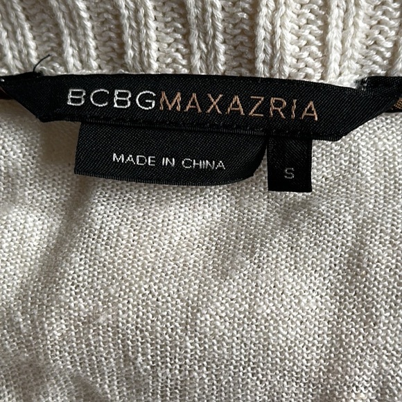 BCBG Max Azria Ivory Cream Short Sleeve Cocoon Cardigan Linen Blend Sweater S - Picture 6 of 7